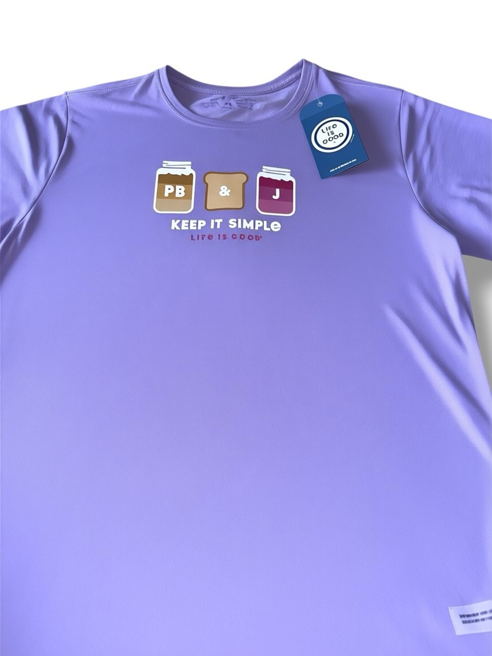 NWT XL Women's "Life is Good" Peanut Butter and Jelly Graphic T-Shirt Purple